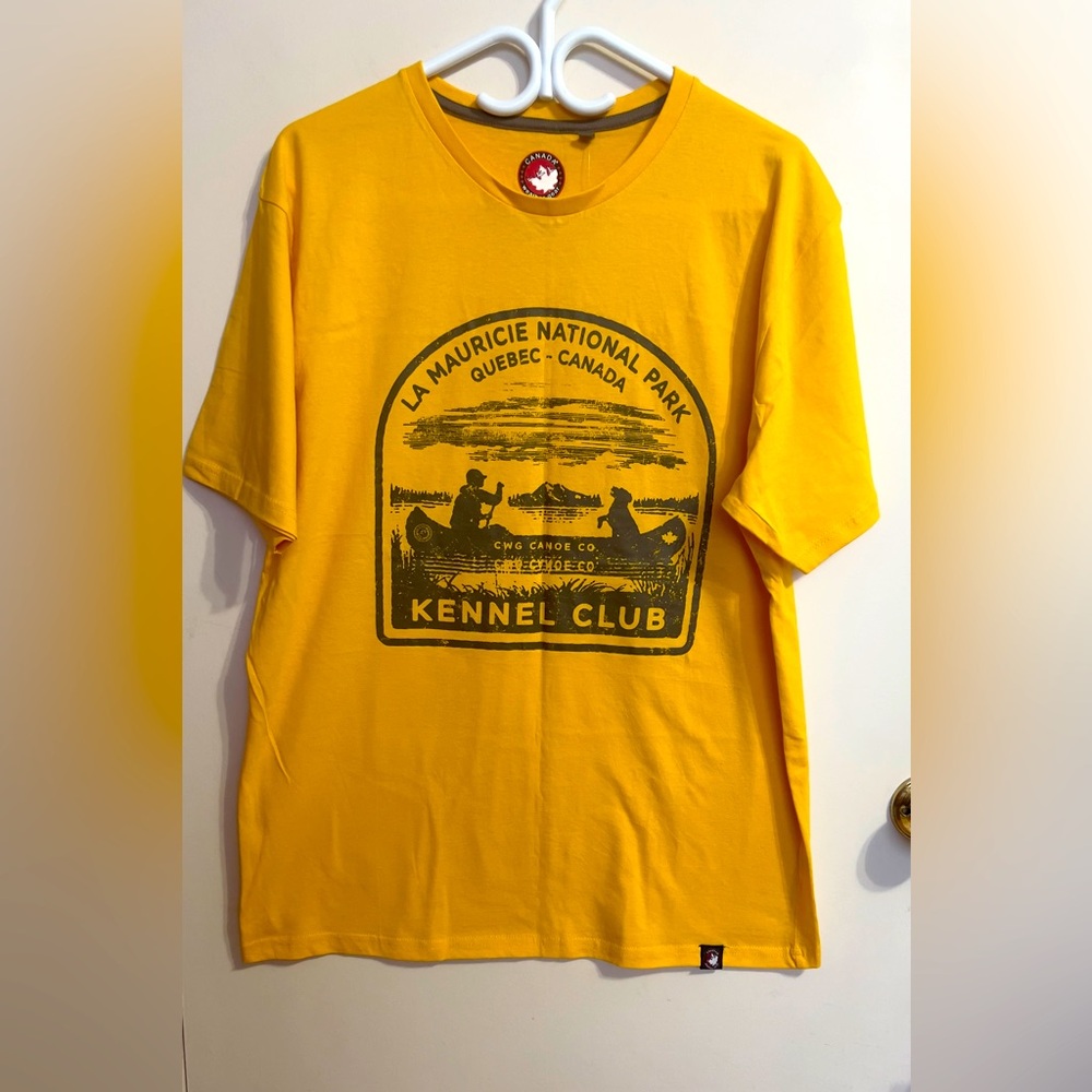 100% Cotton , Vibrant Yellow Short Sleeve Tee with Outdoor Graphic